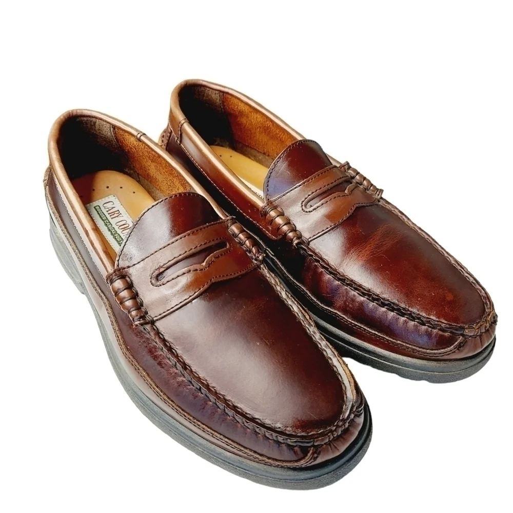 Cary Country Men's Rugged Penny Loafers Brown Burgundy Leather Loafer Size 10 W
